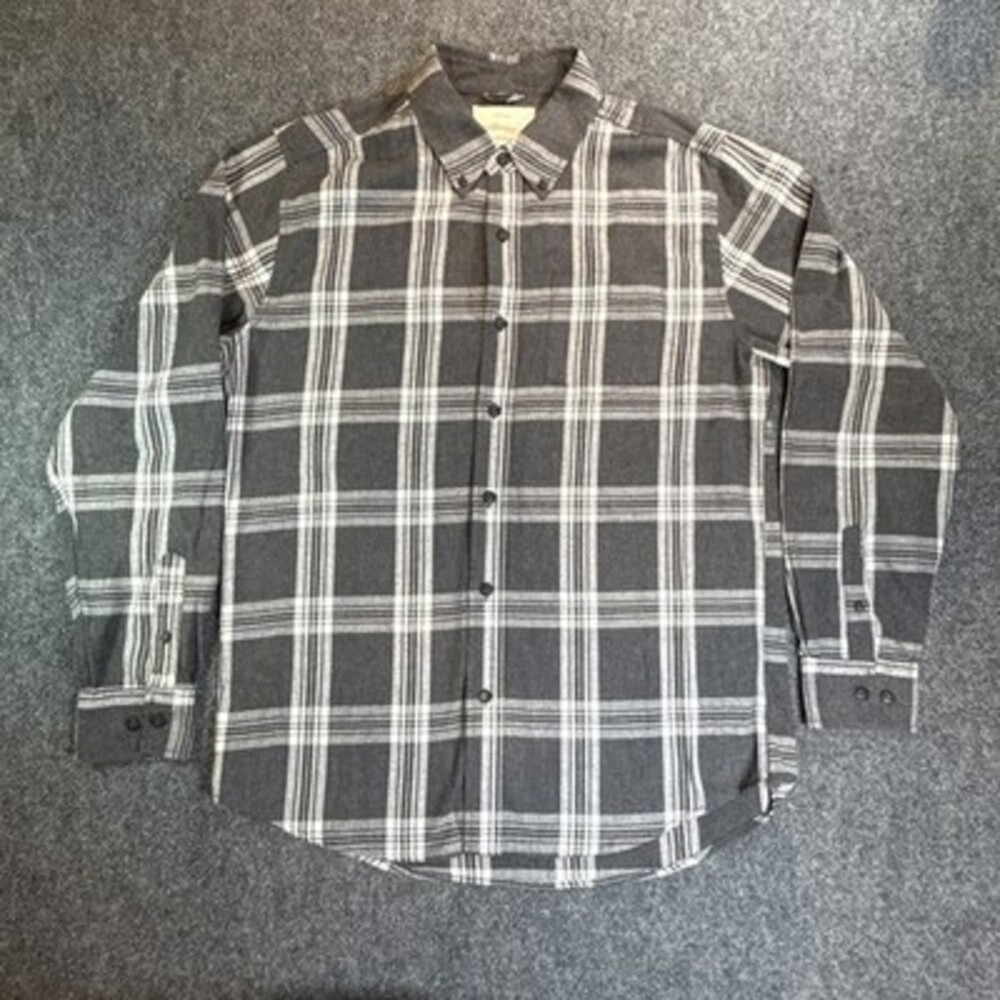 Weatherproof Vintage Shirt Mens Medium Gray Plaid Flannel Button Front